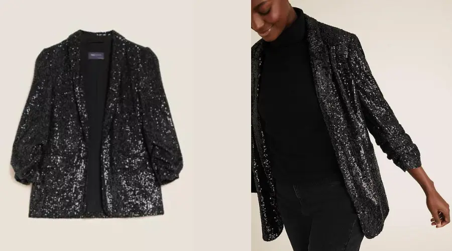 This blazer is covered in sparkling sequins