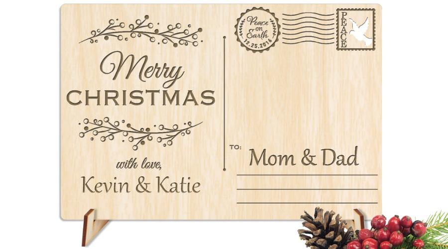 Merry Christmas Personalized Wood Postcard