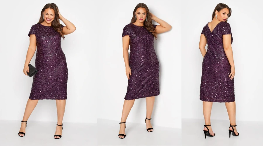 Curve Purple Sequin Embellished Shift Dress