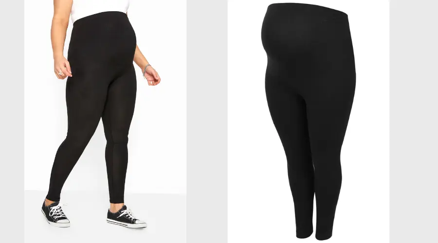 Black Cotton Stretch Leggings with Comfort Panel