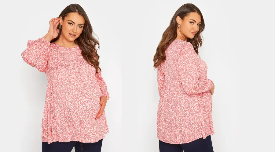 Curve Pink Ditsy Print Shirred Swing Top