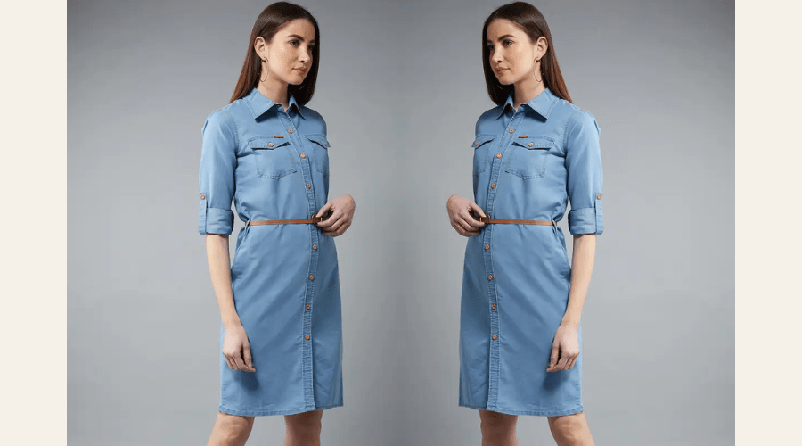  A classic denim dress is a blue-jeans style dress made from denim fabric.