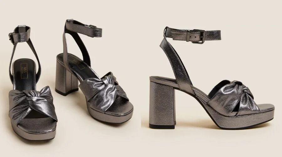 Metallic Knot Ankle Strap Platform Sandals
