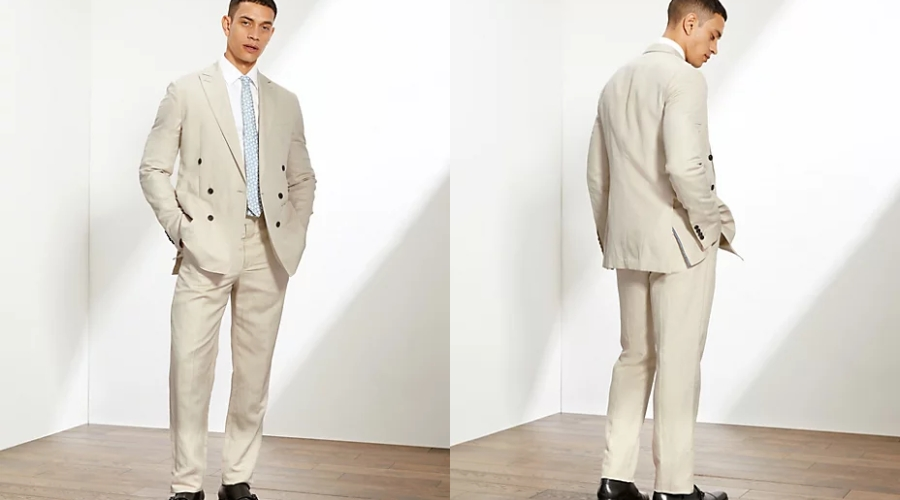 Tailored Fit Double Breasted Silk and Linen Suit