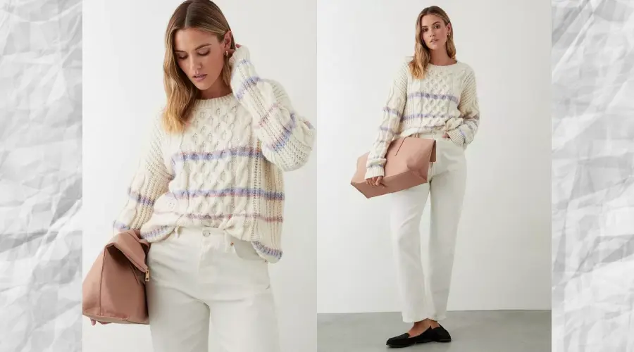 Multi Stripe Cable Knitted Jumper