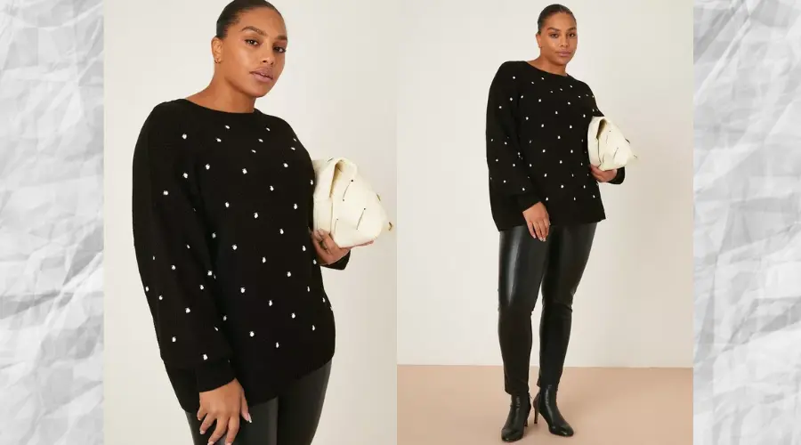 Curve Embroidered Spot Knitted Jumper