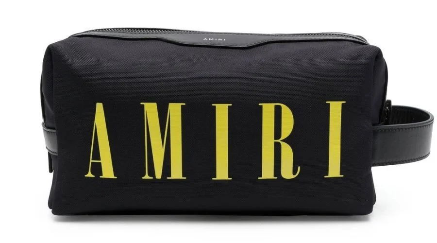 AMIRI logo-print leather-trim wash bag