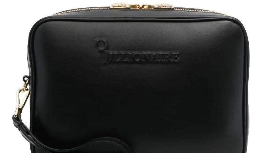 Billionaire logo-patch leather wash bag