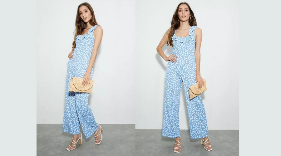 Blue Floral Textured Jumpsuit