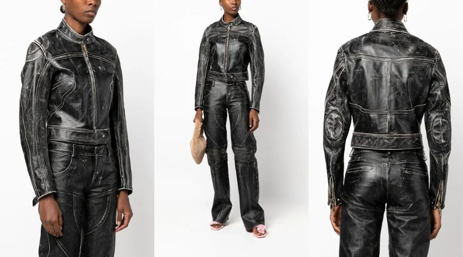 Blumarine distressed-effect leather jacket