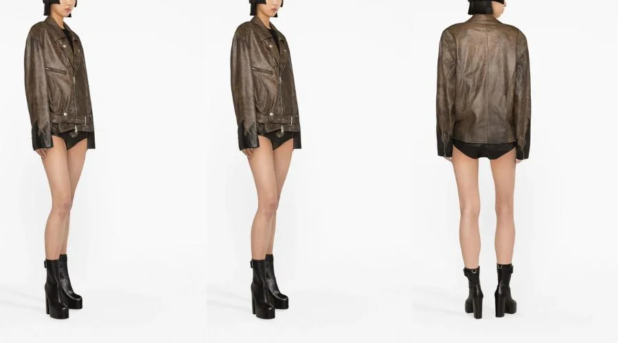 Distressed-effect leather jacket