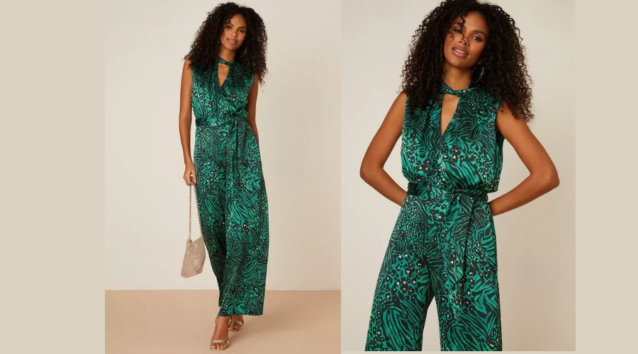 Green Animal Twist Neck Jumpsuit