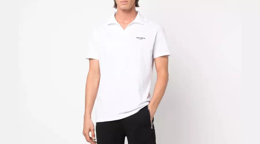 Balmain-Wingtip-Collar Cotton Polo Shirt