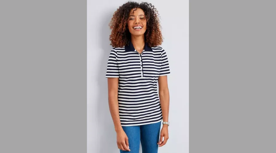 Debenhams Cotton Traders In-Line Short Sleeve Piqué Jersey Stripe Polo Top