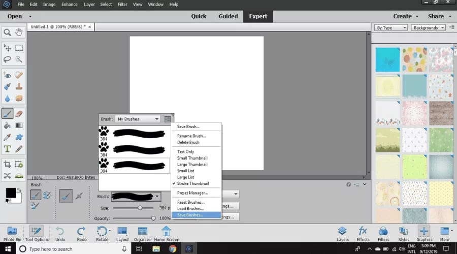 Customizing settings of Adobe photoshop elements