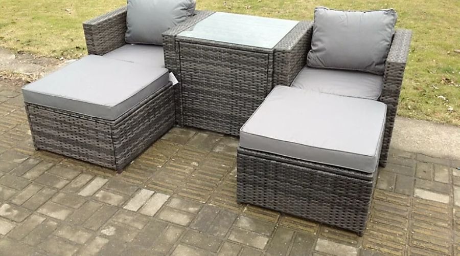 Fimous Gas Fire Pit Table Heater 2 Little Stools 8 Seater PE Rattan Sofa Set