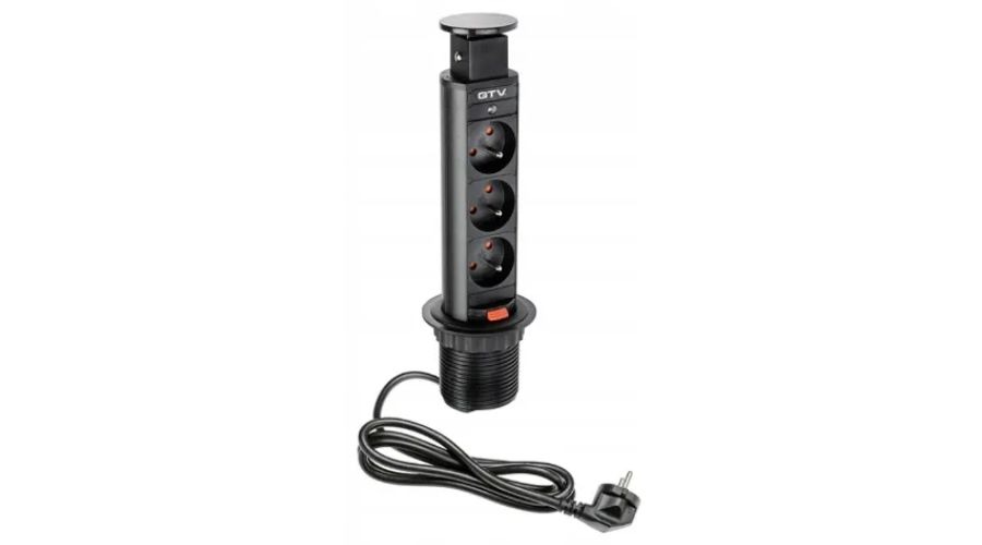 RETRACTABLE SOCKET RECESSED IN THE COUNTERTOP FI60 GTV BLACK AE-BPW3U60-20
