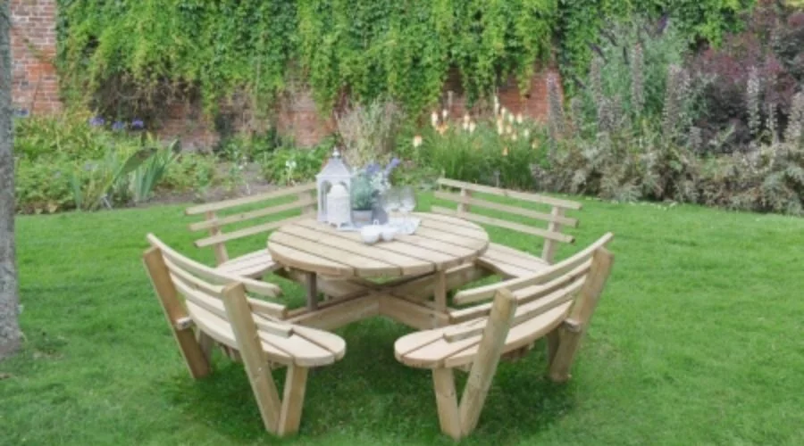 Circular Picnic Table with Seat Backs Pressure Treated