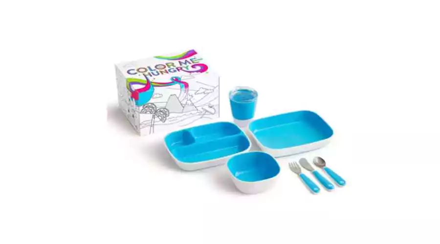 Munchkin 7-piece dining set Color Me Hungry blue