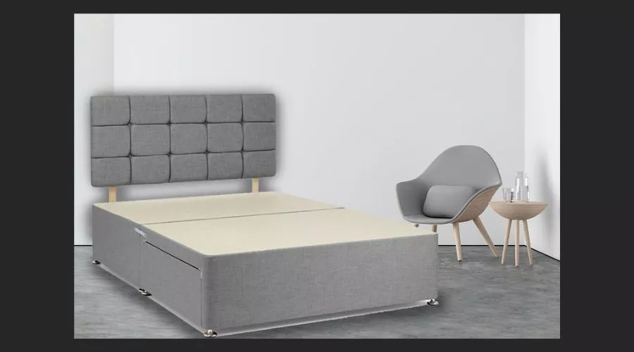 Grey Divan Bed Base & Cube Headboard 