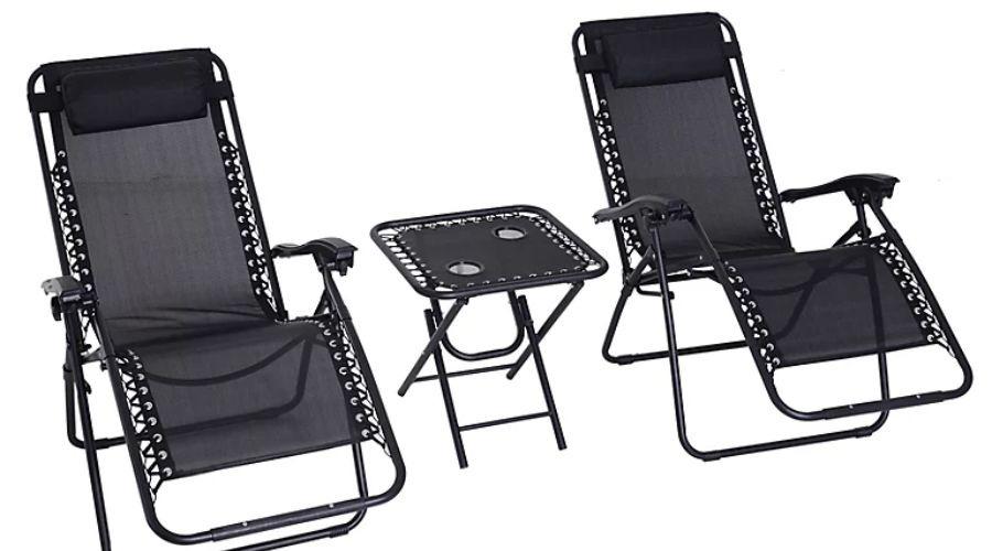 Outsunny 3PC Zero Gravity Chairs Sun Lounger