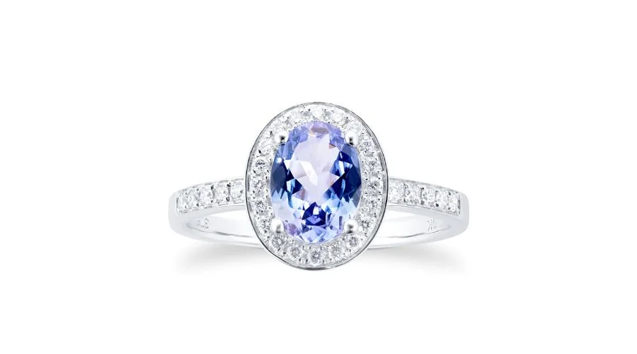 Tanzanite and Diamond 9ct White Gold Halo Ring