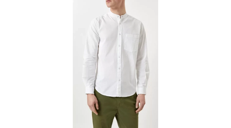 White Grandad Collar Long Sleeve Oxford Shirt