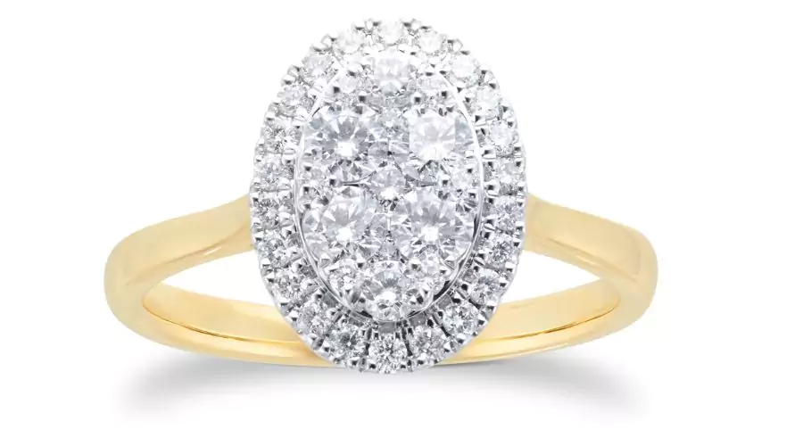 0.75cttw Diamond Oval Cluster Engagement Ring in 18ct Yellow Gold