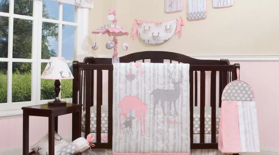 12PCS Bumperless Girl Deer Family Baby Nursery Crib Bedding Sets