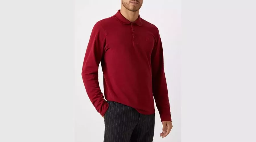 Burgundy Long Sleeve Pique Polo Shirt