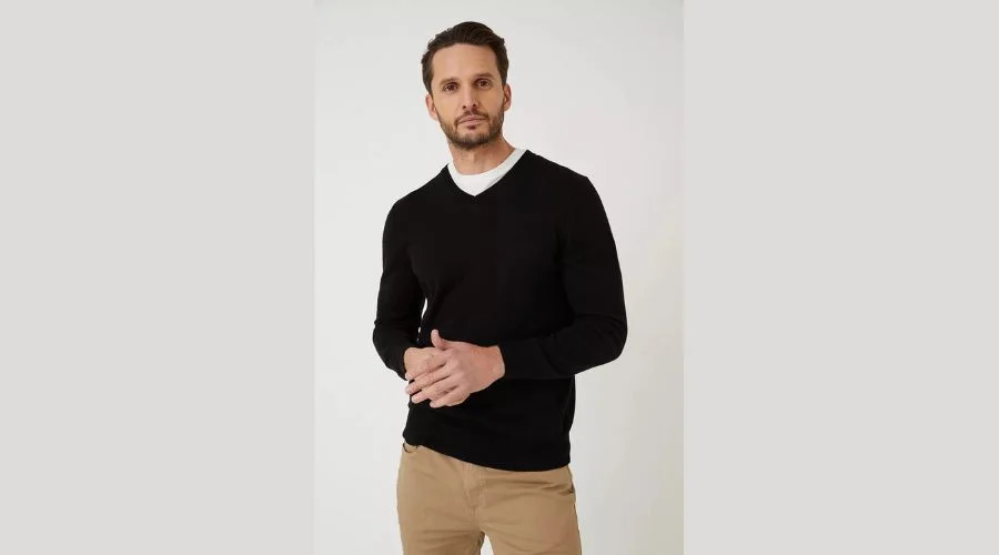 Cotton Rich Knitted V Neck Jumper