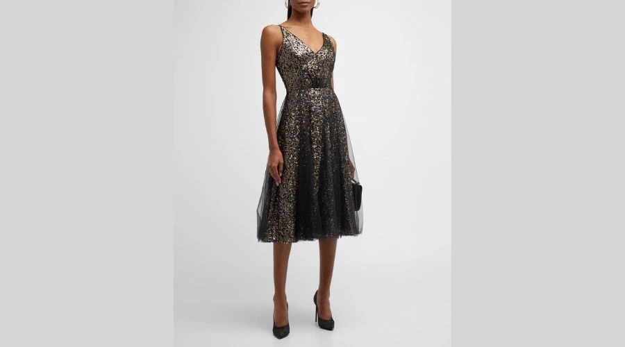 DRESS THE POPULATION Courtney Sequin Fit-&-Flare Midi Dress