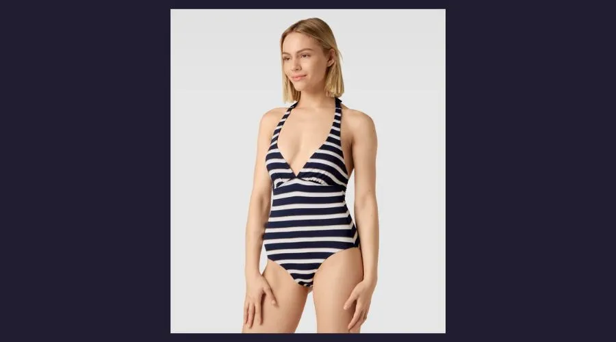 Esprit Striped swimsuit in navy blue