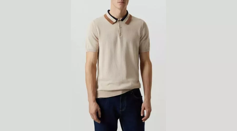 Pure Cotton Stone Collar Detail Knitted Polo Shirt