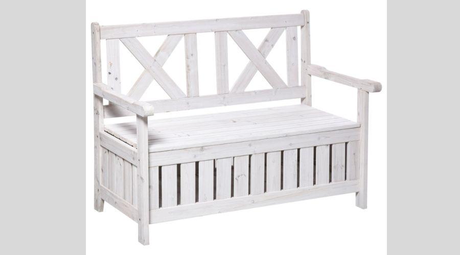 Outsunny 2-seater garden bench with storage space, solid wood, white