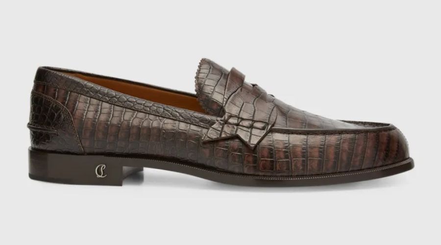CHRISTIAN LOUBOUTIN Men's No Penny Croc-Effect Leather Penny Loafers 
