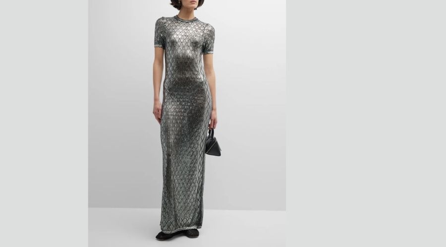 Paco Rabanne Semi-Sheer Metallic Maxi Dress