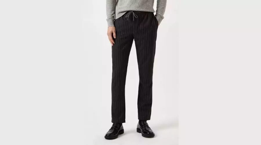 Slim Fit Charcoal Pinstripe Drawstring Trousers