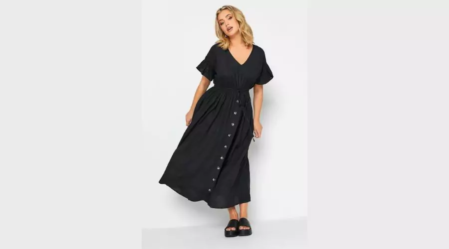 Curve Black Frill Sleeve Cotton Maxi Dress