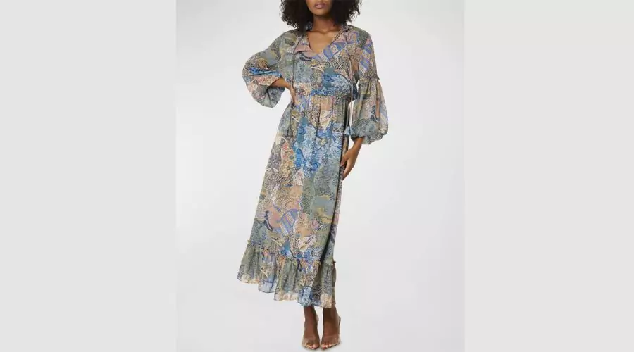 MISA LOS ANGELES Amata Blouson-Sleeve Patchwork Maxi Dress