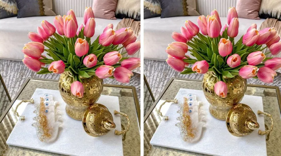 Marble Tray With Gold Branch Textured Handles