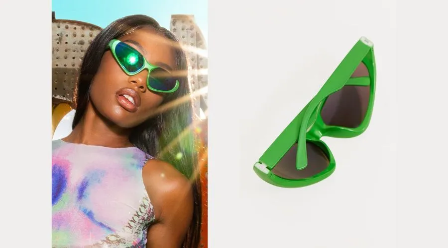Lime Green Cut Out Mirrored Bug Eye Visor Sunglasses