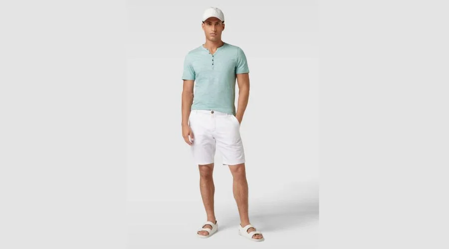 MCNEAL Regular fit cotton T-shirt with short button placket in light turquoise