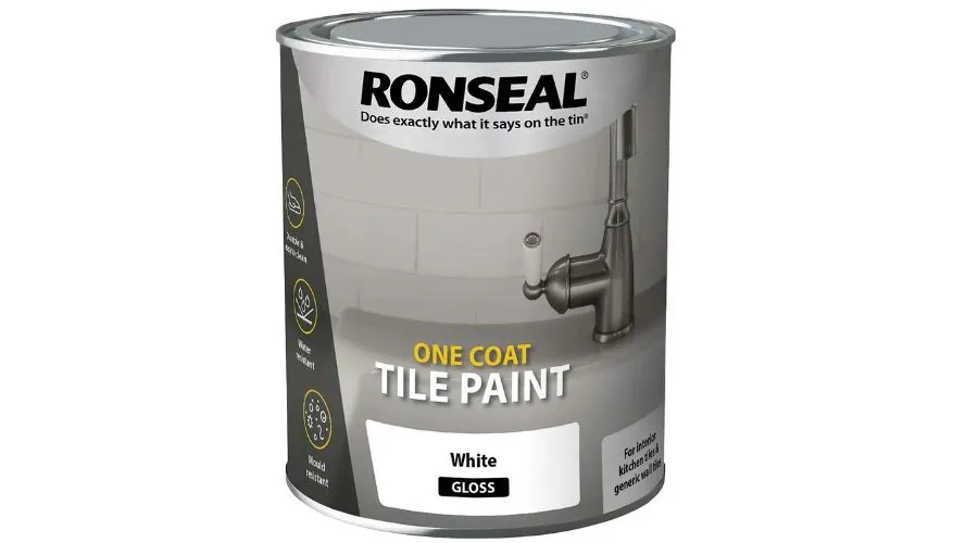 Ronseal One Coat Tile Paint White Gloss - 750ml
