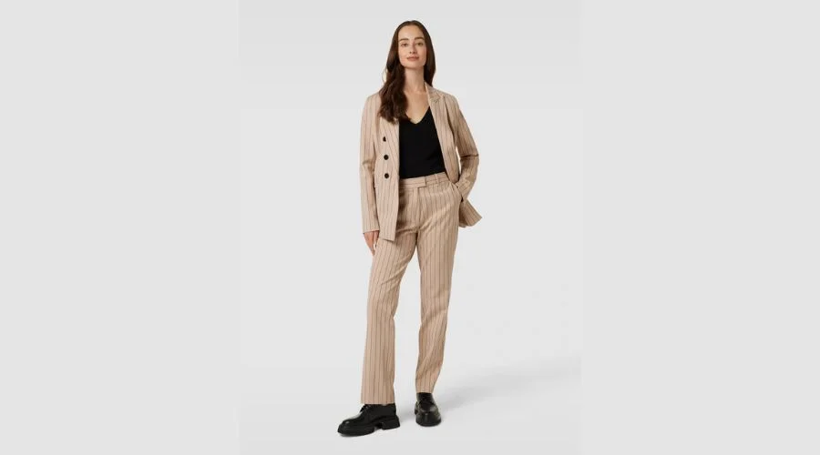 S.Oliver BLACK LABEL Fabric trousers with stripe pattern in beige