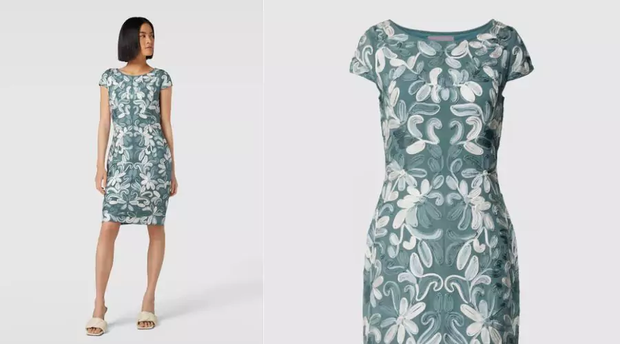 Cocktail Dress with All-Over Pattern in Reed Green