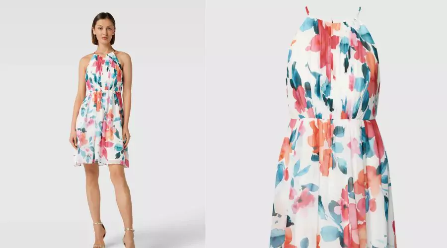 Cocktail Dress with Floral Motif in Pink Melange