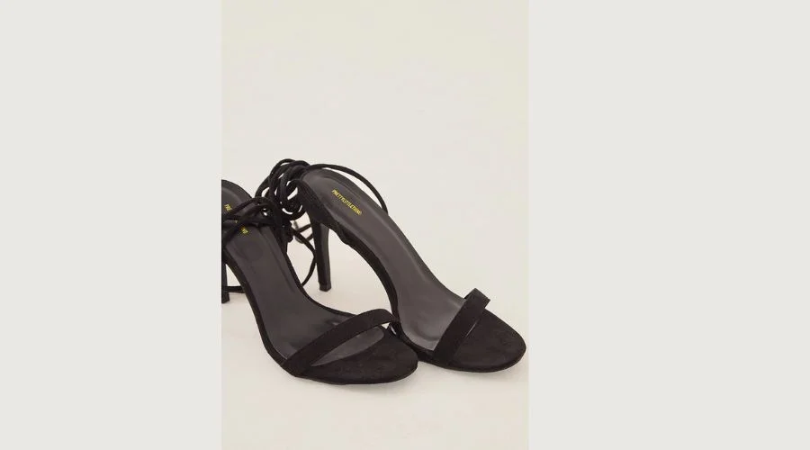 Black Barely There Ankle Tie Strappy Sandal