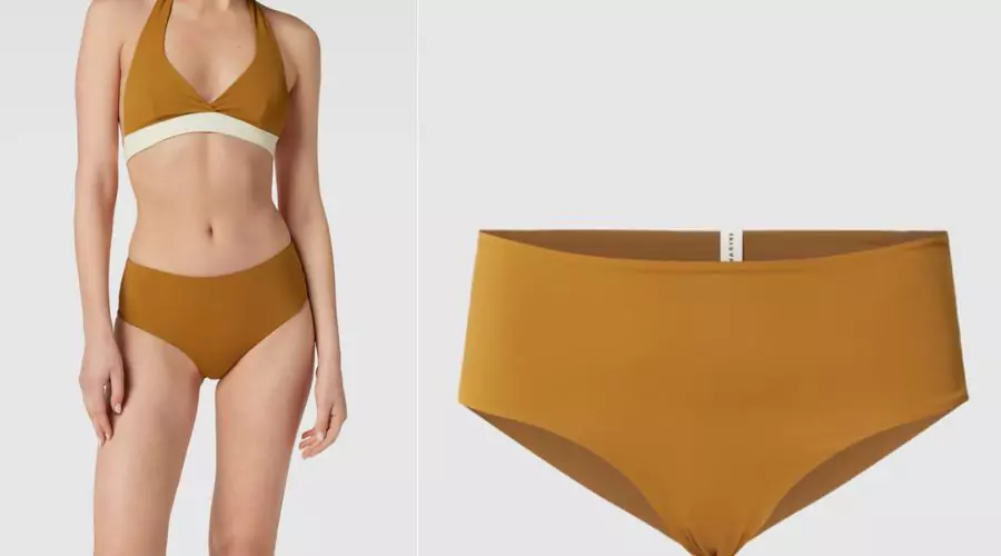 Mymarini Bikini briefs with label detail, model 'CHEEKY SHORTS' in dark yellow
