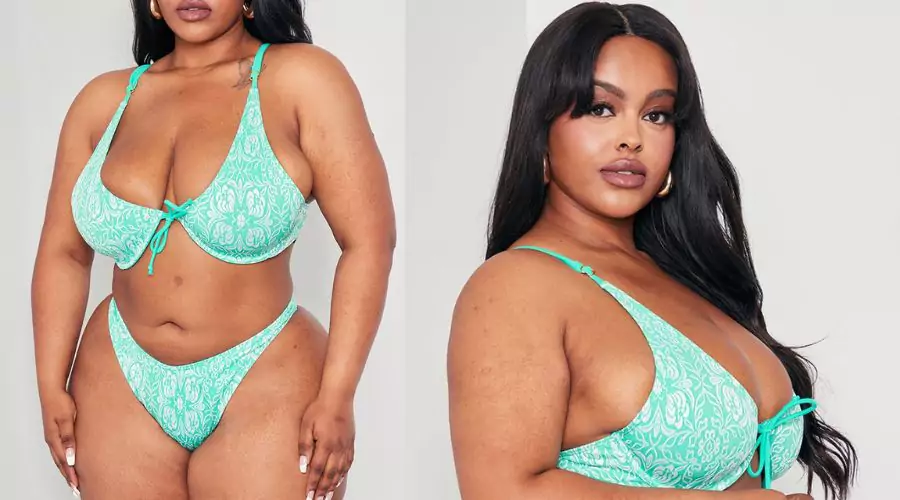 Plus Bright Green Floral High Leg Bikini Bottoms